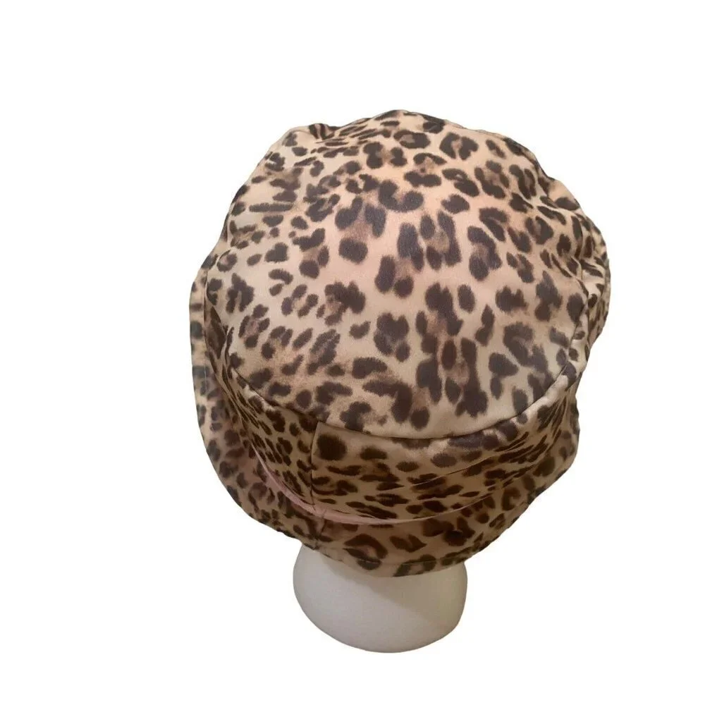 CachCach Toddler Girl's Cloche Hat Small Leopard Print Polyester with Bow NWT